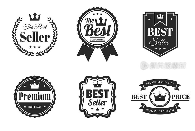 Set of "Best" Black Badges and Labels - Design Elements